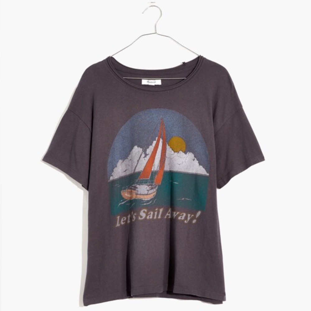 NWT! Madewell NB515 Let's Sail Away Softfade Cotton Oversized Tee / LARGE / COAL